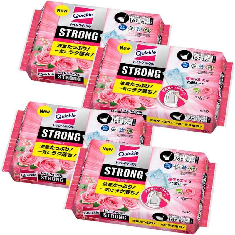 クイックル 【まとめ買い】トイレストロング トイレシート 液量たっぷり 便座裏のハネ汚れも一気にラク落ち プレミアムローズの香り 替え16枚×4個