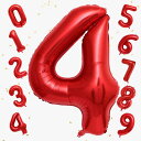 GOPATY数字バルーン 大きい 40インチ 約100cm ナンバーアルミ風船 誕生日飾り付け 記念日 バースデーパーティー お祝い 成人式 卒業 入学 (4, レッド)