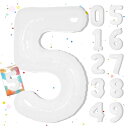 GOPATY数字バルーン 大きい 40インチ 約100cm ナンバーアルミ風船 誕生日飾り付け 記念日 バースデーパーティー お祝い 成人式 卒業 入学 (5, 白)
