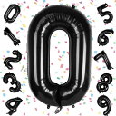 EXGOX 数字 バルーン ブラック 大きい 誕生日 ナンバー 0 アルミ風船 32インチ ハッピーバースデー パーティー 成人式 入学 卒業式 記念日 お祝い 飾り付け