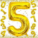 EXGOX 数字 バルーン ゴールド 大きい 誕生日 ナンバー 5 アルミ風船 32インチ ハッピーバースデー パーティー 成人式 入学 卒業式 記念日 お祝い 飾り付け