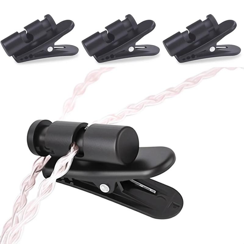 WAIRUIGOOD イヤホン クリップ 4個セット ブラック 3cm×2cm ケーブルクリップ コードクリップ コード まとめる イヤホンコード固定 360度回転 2～4mm対応 イヤホンやマイク用 収納 整理 アクセサリ