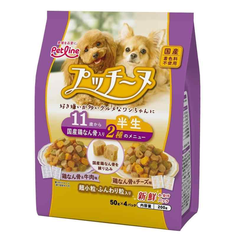 いぬのしあわせ ペットライン プッチーヌ 半生 11歳から 国産鶏なん骨入り 200g(50g×4) ソフト 国産 無着色 アソート 小分け 200g(50g×4)本体サイズ (幅X奥行X高さ) :14.0×6.0×17.0cm本体重量:200.0g原産国:日本栄養成分:&amp;lt;1kg当たり&amp;gt;ビタミンA(4250IU以上)/ビタミンE(70IU以上)/ビタミンB1(0.9mg以上)/ビタミンB2(2.0mg以上)ブラント名: いぬのしあわせ