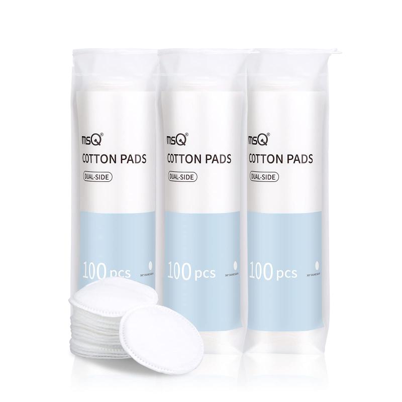 MSQ コットンパフ 300枚(100枚x3個) クレンジングコットン 落としパッド 洗顔用ラウンドコットンパッド 糸くずの出ない とても柔らかい 優れた拭き取りツール 化粧水用 2面3層構造 メイク落と