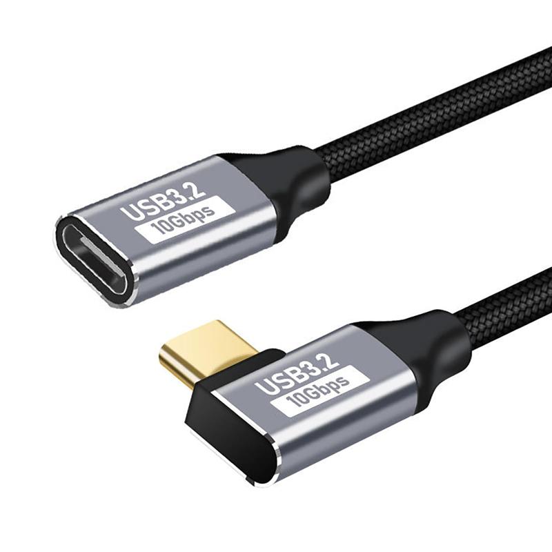 Type C 延長ケーブル L字 ナイロン編み usb-c タイプc 延長コードケーブル USB3.1 Gen2(10Gbps) 高速データ転送 100W PD急速充電 4Kビデオ伝送 MacBook/iPad/Surface/Switch/Xperia