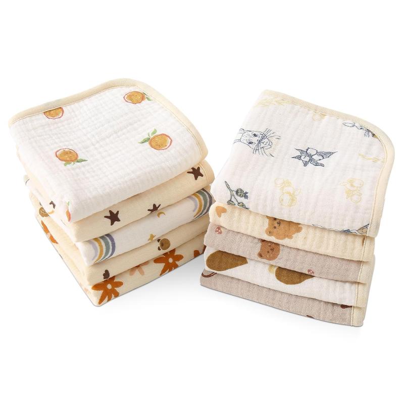 ガーゼ ハンカチ 10枚 ベビー フェイスタオル 6層ガーゼ おしぼり 綿100% 紐付き 柔らかい 子供 保育園 新生児 赤ちゃん 男の子 女の子 25×25cm【優れな吸水性・速乾性】吸水性、速乾性に優れたコットンガーゼを使用。目の粗さ...