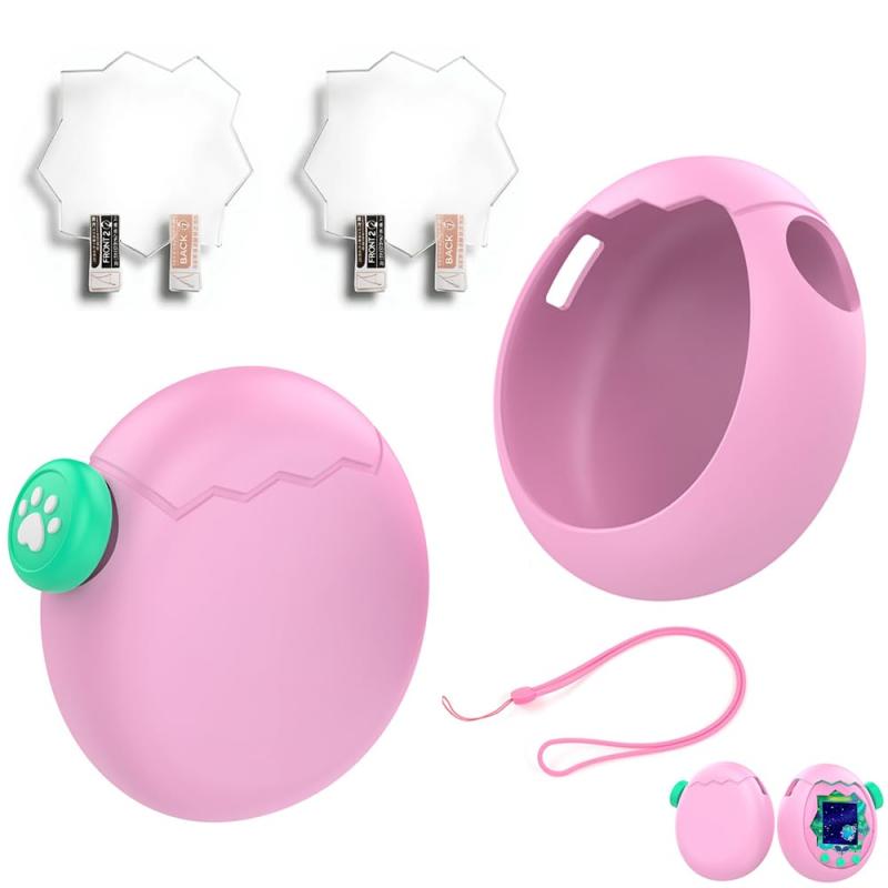 MILANQW For tamagotchi paradise たまごっちパラダイス ケース カバー セット ピンク プレーン款 キーキャップ 付属 高精細 保護フィルム 2枚 ストラップ 防水 防塵 耐衝撃 軽量 携帯に便利 たまごっ