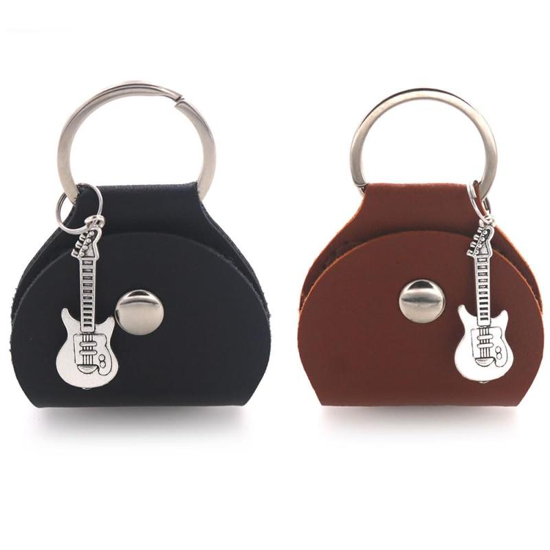 2個セットギターピックケース 革製 プレクトラムオーガナイザー 吊り下げピース付き装飾収納袋 レザーポーチ 黒+茶色