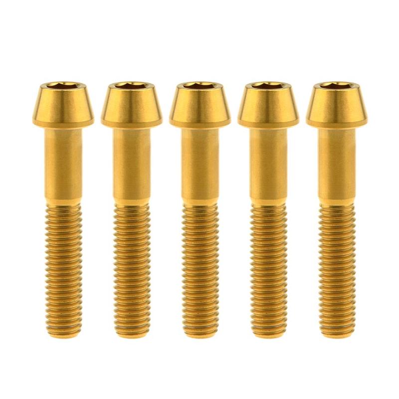 Rakuten - Ruifu M8x15 20 25 30 35 40 45 50 mm P1.25 チタン合金コニカルヘッド六角穴付ボルト 5個入 (M8x45mm, ゴールド)
