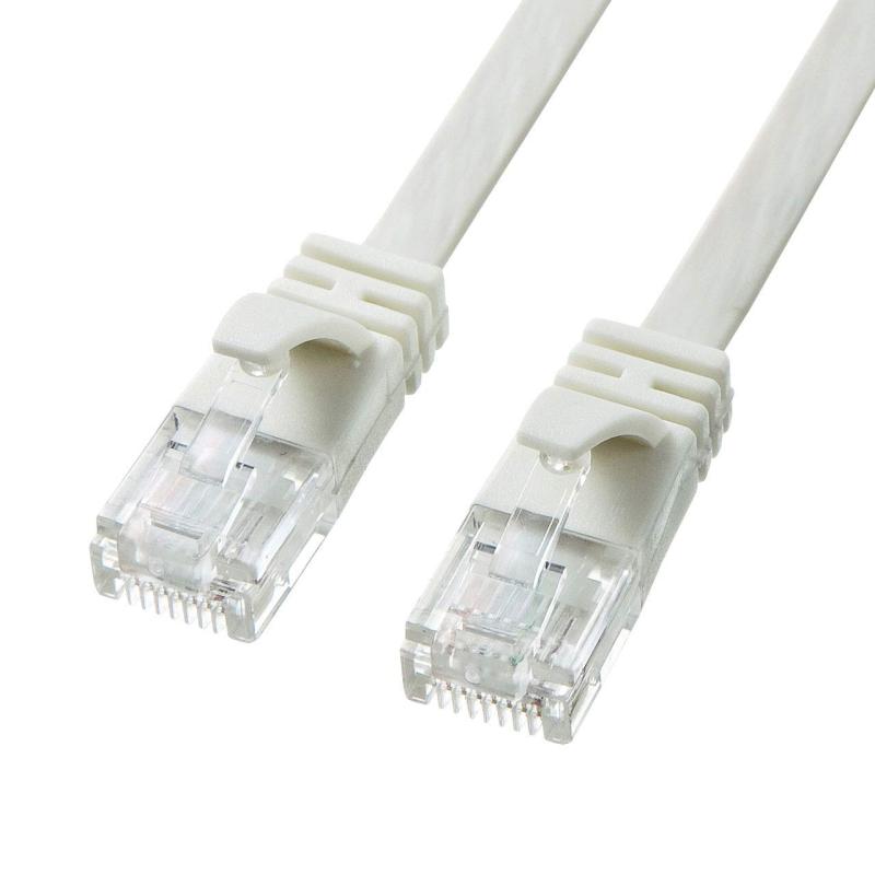 樂天商城 - サンワサプライ CAT6A フラットLANケーブル (1m) 10Gbps/500MHz RJ45 ツメ折れ防止 ホワイト KB-FL6A-01W