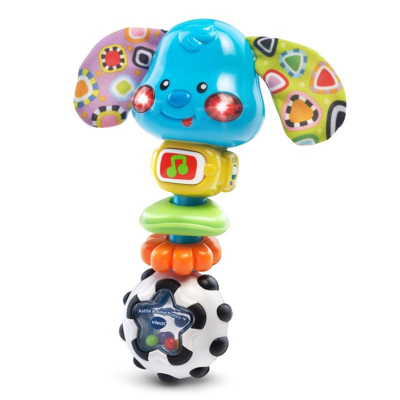 (Vテック) Vtech 新生児用歌う子犬のラトル握りやすい歌う子犬のラトル。振るとカラフルなビーズが音を立てます。振って音を出すと、子犬の頬が点灯し、因果関係の概念を子供に教えます。音楽ボタンを押すと、楽しいフレーズや音、歌が流れます。20曲以上の歌、メロディー、サウンドやフレーズを搭載。カラフルでカサカサと鳴る耳は、視覚と触覚に刺激を与えます。 質感の異なる2つのリングが音を出し、手の動きの発達を促進します。LR44のボタン電池を3個必要とします(付属の電池はデモ用です。ご使用の際には新品の電池をお使いください)。3か月から2歳までの赤ちゃんを対象としています。