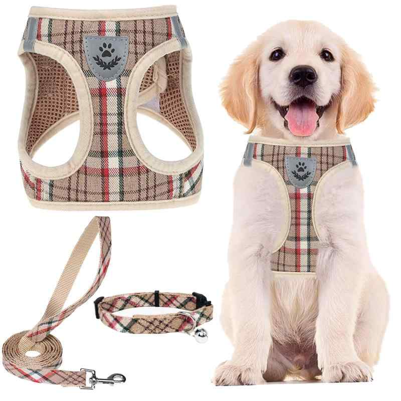 PUPTECK 犬 ハーネス リード セット 犬用 胴輪 ソフト マジックテープ付き 反射素材付き ペット用品 はーねす 引っ張り防止 抜けない 喉に優しい 調節可能 着脱簡単 軽量 メッシュ 快適 通気