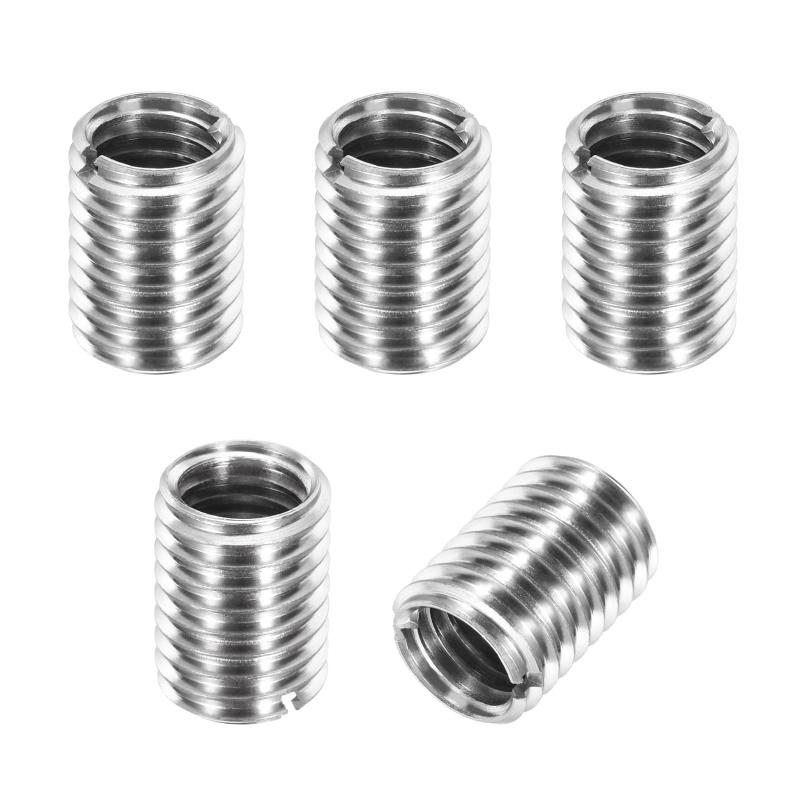 Rakuten - PATIKIL インサートナット 5個 ネジ変換アダプター 内径M10x1.5 外径M12x1.75 長さ15mm 303ステンレス鋼 一行溝 埋め込みナット ネジ山補修 減速ナット