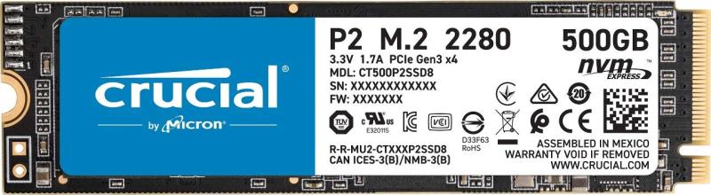 Crucial 3D NAND NVMe PCIe M.2 SSD Up to 2400MB/s - CT500P2SSD8Capacity: Up to 2TB with sequential reads or writes up to 2400MB/s/1900MB/sNVMe PCIe interface, marking the next step in storage innovationIncludes SSD management software for performance optimization, data security, and firmware updatesBacked by a limited 5-year warranty or up to the max endurance rating of 150 TBW
