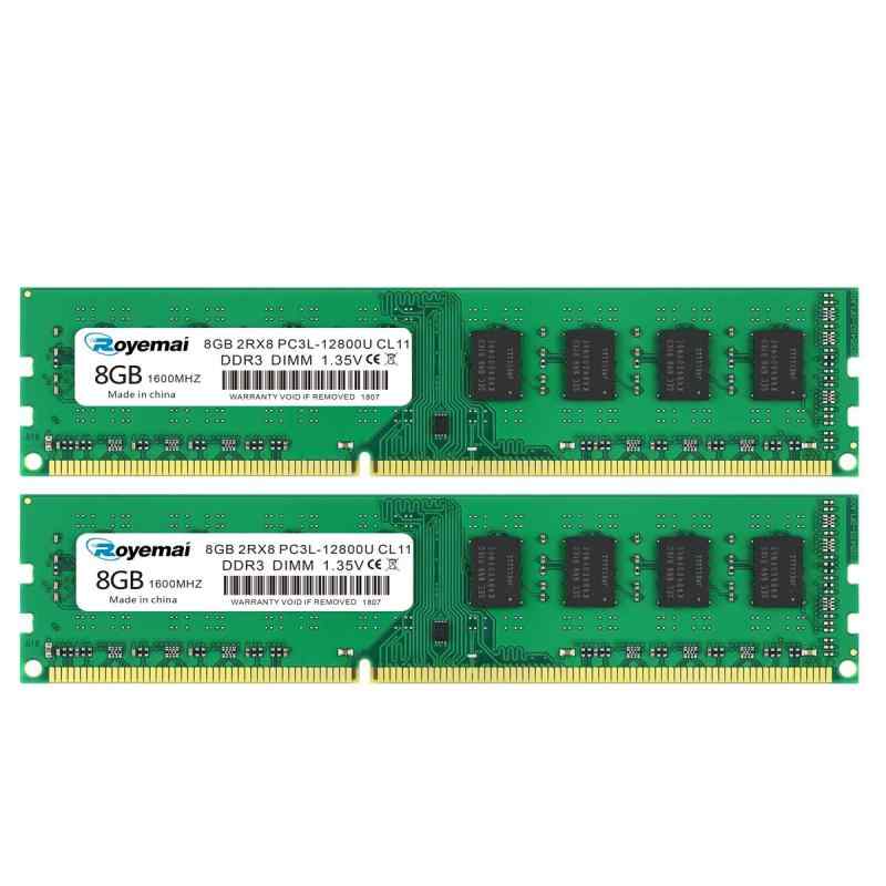 DDR3 12800 1600mhz PC3L-12800U 16GBキット（2X8GB）8GB DDR3L Dimm 2Rx8 1.35V / 1.5V CL11デスクトップコンピューター用RAMメモリ