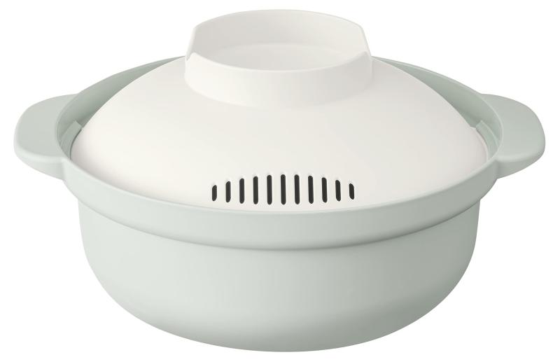 アンドエヌイー(&NE) らくチン レンジ鍋 レコポ recopo スモーキーグリーン 1.5L 日本製 一人用 レシピ付き 小型 軽量 レンジ調理鍋 電子レンジ用 鍋 ラーメン パスタ NIM-118-SG