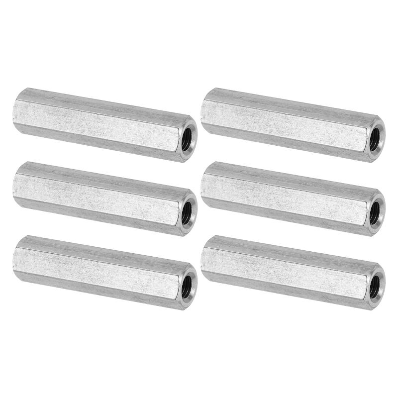 Rakuten - PATIKIL M6 x 1 高ナット 六角カップリング 6個 50mm/ 2" 長さ 粗目 完全ねじ付き ロッドカップリングナット スタッドコネクタファスナー シルバートーン