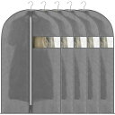 VECELO 衣類カバー 防塵カバー スーツカバー ハンガー 5枚組 ジッパー付き 湿気取り 防汚 衣装カバー 可視窓付き コート ダウンジャケット Tシャツ 半袖パンツ収納袋 透明窓付き 折り畳み可能