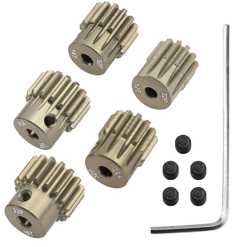 5個セット アルミ合金 32DP 3.175mmピニオンギアセット 12T 13T 14T 15T 16T モーターギア 3.175mm（1/8インチ）シャフト用 HPI Axial Traxxas Tamiya 1/10 RCカーと互換性あり