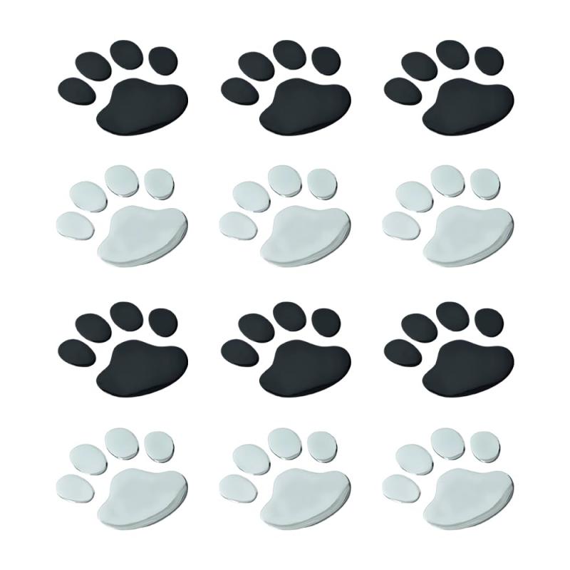 樂天商城 - 車 3Dステッカー 立体 シルバー ブラック 犬と猫の肉球 傷隠し シール デカール キズ隠し 12枚セッ