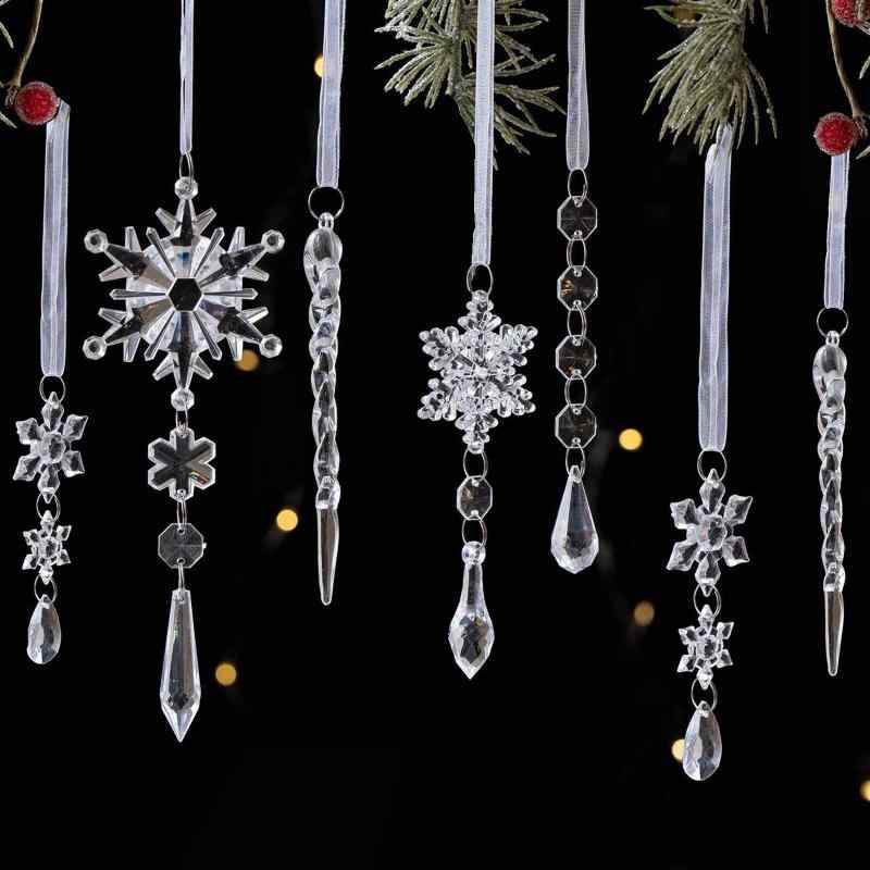 Rakuten - TIANTHH クリスマス オーナメント 18個セット 雪の結晶 氷柱 クリスマスツリー 吊り下げ飾り アクリル 透明オーナメント クリスマスパーティー 店舗装飾 新年 インテリア 玄関 飾り 糸付き