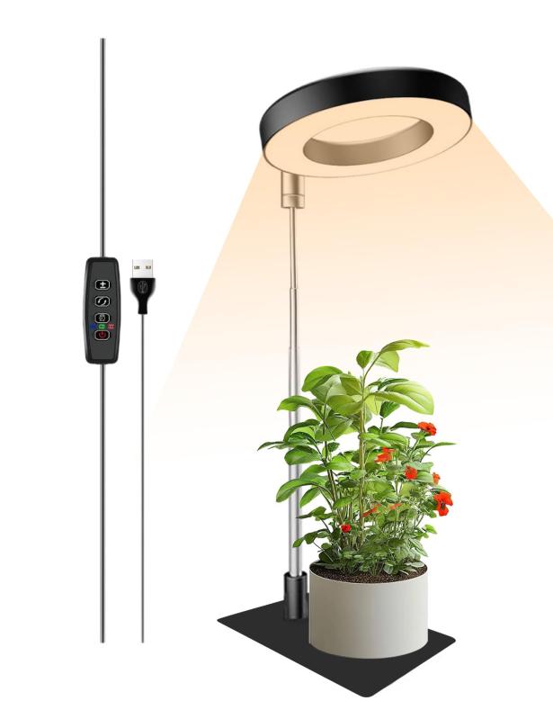 Rakuten - 植物育成ライト LED 室内栽培ライト 調光4段階 定時機能（4H / 8H / 12H） 高さ調節可能 省エネ 太陽光模擬 室内栽培用 USB給電 (ブラック)