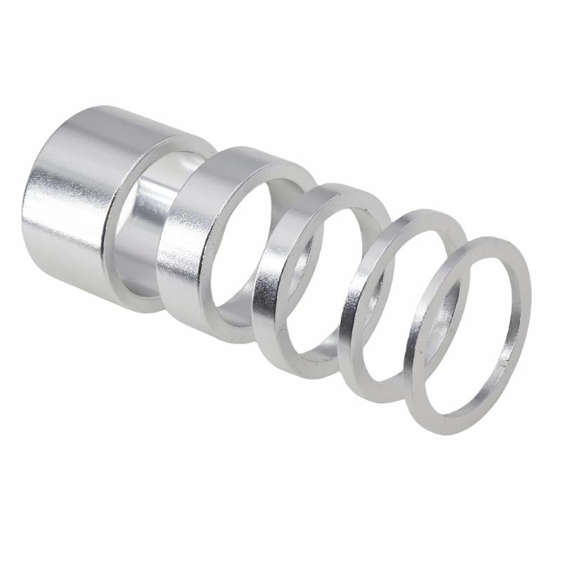 DJC 自転車 ヘッドセット スペーサー 5個セット 25.4mm (1インチ) アルミ製 2/3/5/10/20mm 5サイズ 軽量34g 調整用 ワッシャー ダストカバー ブラック/シルバー