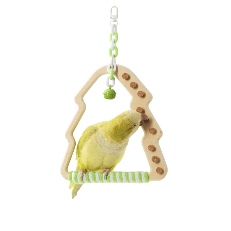 Tafitナチュラルバードスイング - 木形のインコ用とまり木にベルとコルクのおもちゃつき、セキセイインコ、文鳥、ラブバード、小・中型鳥用の回転式木製スタンド（白 + 緑）組み立てが簡単で耐久性に優れている:このインコ おもちゃは取り付けが簡単で、2つのユニークな形状オプションがあります。月型（18×18cm）と木型（18×16.7cm）。高品質のピネ木材を使用し、固定ポイントとベルにはコットンロープと金属を使用しているため、耐久性があります。鳥ケージにスタイリッシュなアクセントを加えることができます。インタラクティブな回転デザイン:回転機能は鳥が物理的な活動に参加を促し、羽毛の友達の全体的な健康とバランスをサポートします。鳥のおもちゃとして、鳥たちが楽しく遊べるデザインです。健康的なくちばしと爪のケア:天然木材で作られ、マルチカラーの高級コットンロープが付いているこのとまり木は、くちばしのメンテナンスや爪の手入れのための噛む機会を提供更多く提供し、健康的なくちばしのケアと爪の手入れを促進します。インコおもちゃとして最適です。小から中型のインコに適しています:エクレクタス、オカメインコ、セキセイインコ、ラブバードなどの種類を想定して設計されており、これらの鳥の遊び好きで活発な性質に対応しています。鳥 ブランコとしても使用できます。取り付けが簡単:このインタラクティブなインコ おもちゃは、複雑なねじなしで簡単に鳥ケージに取り付けることができ、鳥たちにさまざまなエンターテイメントを提供します。小鳥 おもちゃとして、鳥たちが楽しく遊べるようになります。
