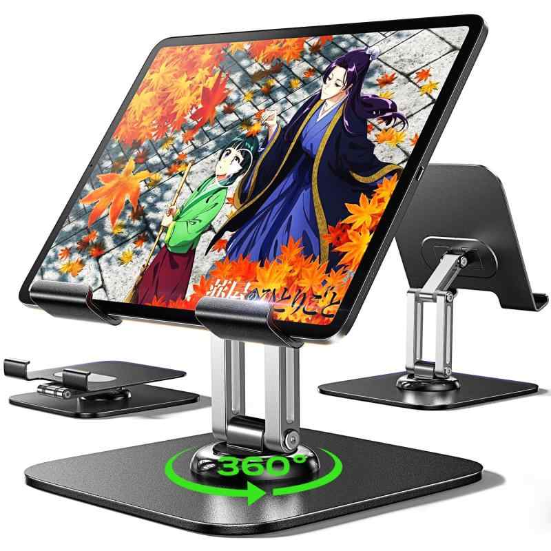 LISEN iPad スタンド タブレット 角度自由調整 スタンド 卓上 折り畳み アルミ合金製 タブレットホルダー 滑り止め モニター 安定性拔群 置き台 テーブル 2025人間工学設計 iPad 10世代 Air mini/Pro/F