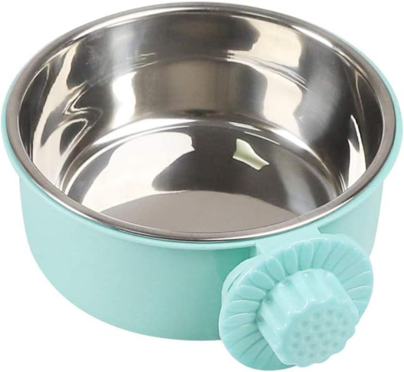 Pclife ペットボウル ハンガー ゲージ用 ペット食器 餌入れ 猫 犬 うさぎ 小動物用 食器 ウォーターボウル ケージ用 固定 ステンレス製 (グリーン, S)