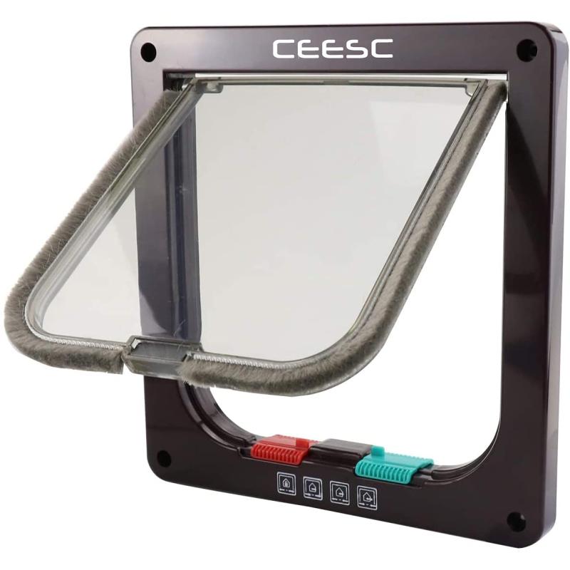CEESC 4WAY ペットドア 小型 犬 猫 ペット出入り口 ドア 勝手口 扉 冷暖房対策 日本語取扱説明書付き (ブラウン, Small)サイズ：S：20*19.2*1.5cm 　M:20*19.2*5.5cm 　L:25*23.5*5.5cm 重量：S：280g　M:367g　L:496g （ご注意：Sサイズはガラスドアと薄い扉に対応でき、厚いドアに取り付けることはできません）おうちのネコちゃんや小さめのワンちゃんが自由に出入りできるペット用ドアです。一方通行（外出のみ/進入のみ）、通行自由、通行禁止の4種類の設定が可能です。壁やドアに穴を開けて取り付けるタイプです。間に挟むドアの厚さは、3cm程度が適当ですが、厚い場合は長いビスを用意して挟めば利用は可能です。