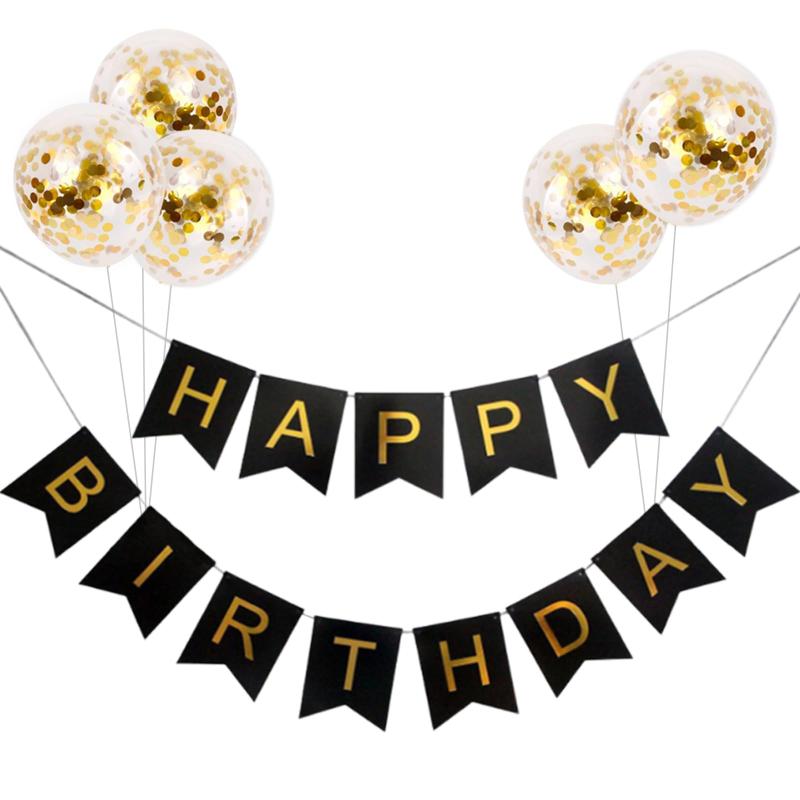 Rakuten - LKCCTK 【誕生日飾りセット】紙吹雪風船5個+HAPPY BIRTHDAYガーランド バースデーパーティー装飾 誕生日サプライズ用 キラキラデコレーション 部屋飾り パーティー用品