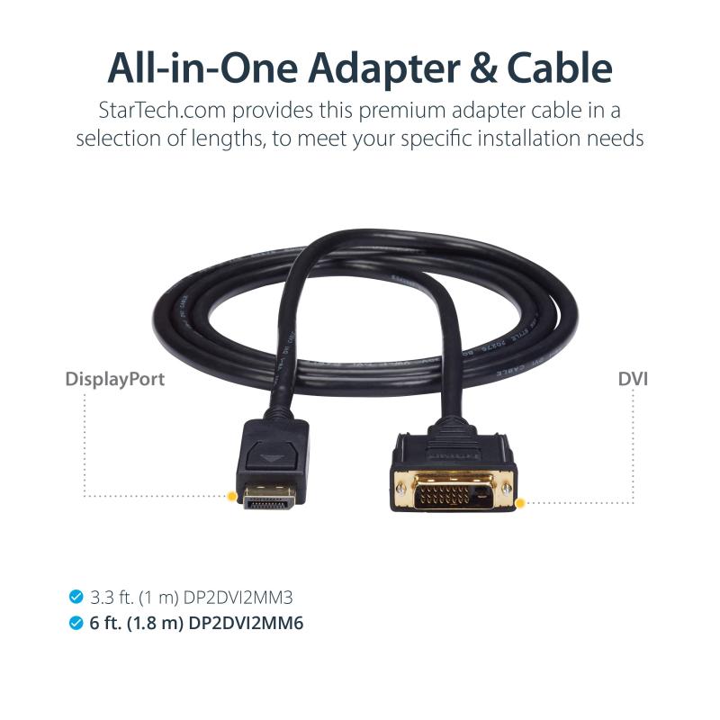 StarTech.com DisplayPort - DVI変換ケーブル 1.8m ディスプレイポート オス DVI-D オス 1920x1200 DP2DVI2MM6