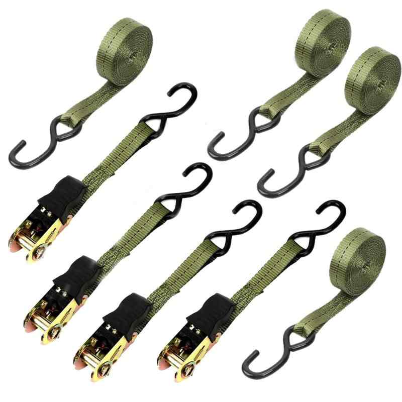 KOKITEA荷締めベルト ラチェット式 ベルト長 6m 固定バンド 破断荷重800kg 4本セット 締付固定 多用途 引越し 運搬用ラッシングベルト (アーミーグリーン) (4)