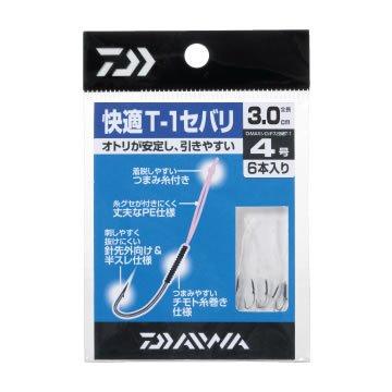 ダイワ(DAIWA) 快適T-1セバリ 4号 3.0cm号数:4号全長(cm):3.0入数(本):6刺しやすく抜けにくい「D-MAXシロギス投魂T-1 4号」使用。脱着しやすいヒゲ付き。掴みやすく刺しやすい、チモト糸巻き仕様。糸グセがつきにくく、強いPEラインを使用。