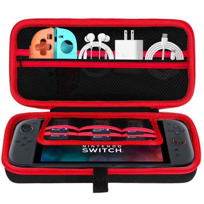 Lebakort収納ケースと互換性のある任天堂Nintendo Switch 2ゲーム機 (ブラックレッド ケース)