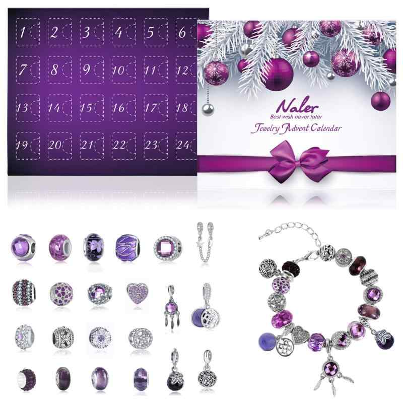NALER Advent Calendar 2025 for Girls - Jewelry Christmas Gift - 24-Day Countdown Pendant Jewelry Set - Bracelet Necklace - Gift Box - Purple - Children's - Girls