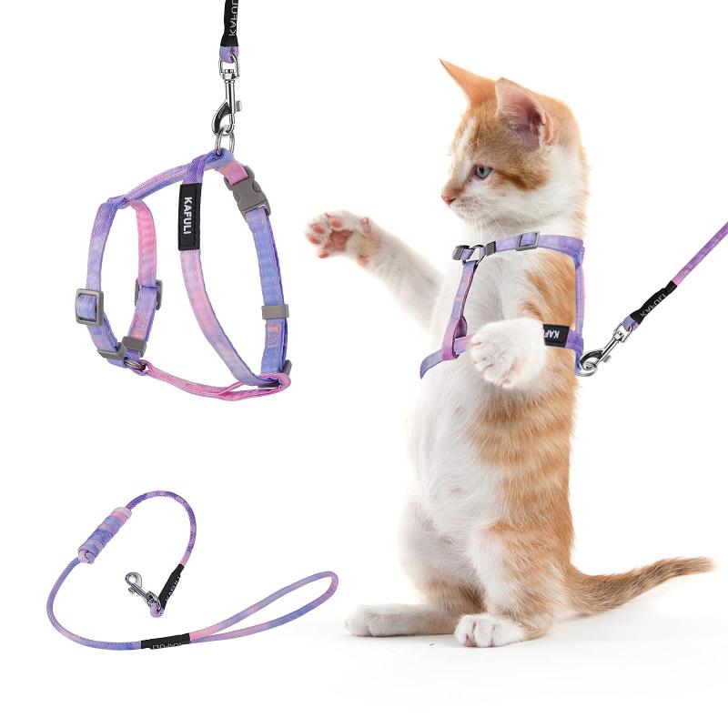 Pet Goods - TIESOME 猫ハーネスとリーシュセット 調節可能 グラデーション子猫ハーネス 脱出防止ハーネス リーシュ付き キティアウトドアウォーキング用 (グラデーションパープル)