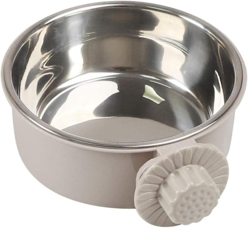 Pclife ペットボウル ハンガー ゲージ用 ペット食器 餌入れ 猫 犬 うさぎ 小動物用 食器 ウォーターボウル ケージ用 固定 ステンレス製 (グレー, S)