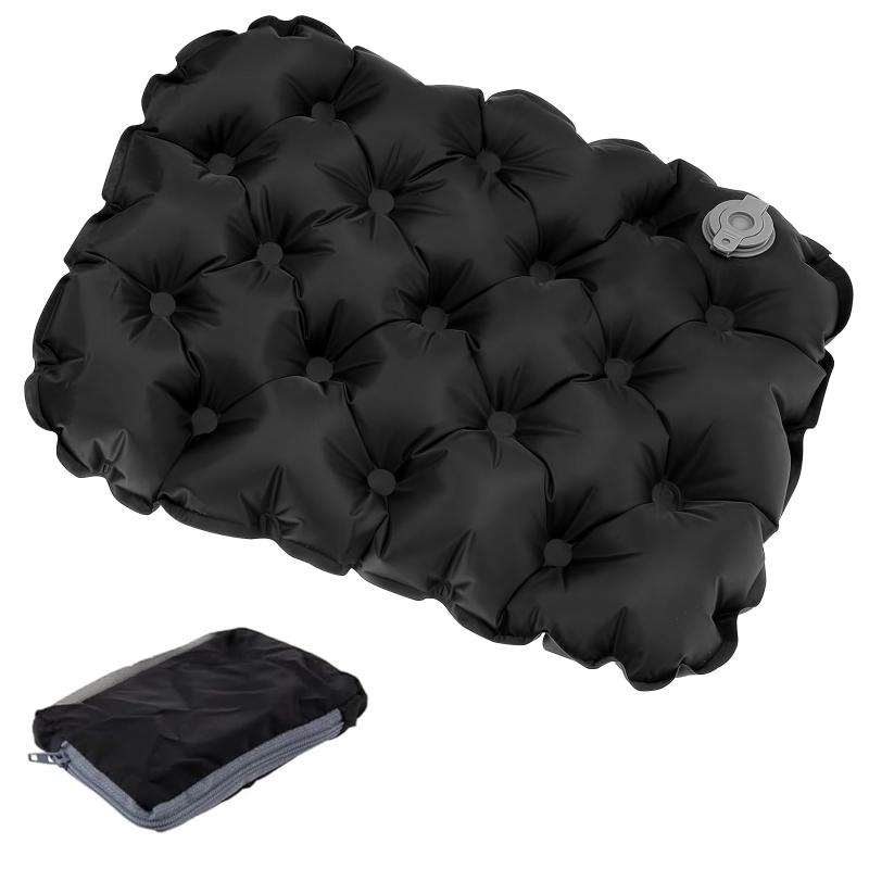 3T6B レジャーシート エアー 座布団 エアーまくら 収納袋付き 防水・耐摩耗ナイロンTPU 折りたたみ式 キャンプ 釣り スポーツ観戦 ピクニック アウトドア 飛行機 車中泊 ピクニック ブラック【70gの超軽量 &amp; 圧倒的な携...