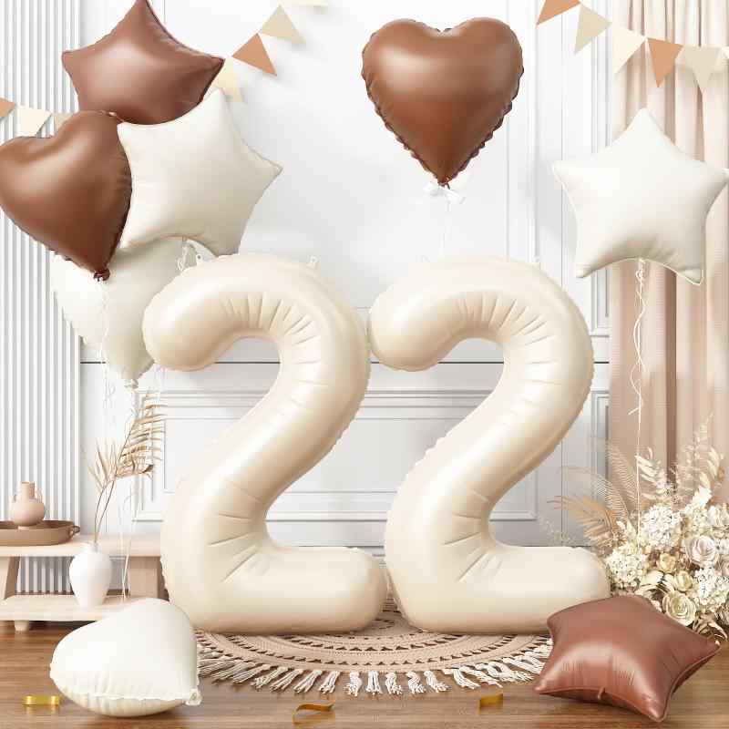 誕生日 バルーン 風船セット 飾り付け 22歳 大きい数字 ナンバー22 ハート 星 スター アルミ風船 10個セット バースデー 飾り 記念日 お祝い パーティー 女の子 男の子 くすみホワイト