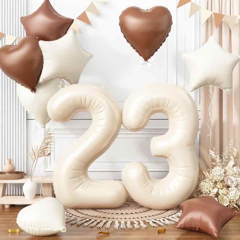 Rakuten - 誕生日 バルーン 風船セット 飾り付け 22歳 大きい数字 ナンバー23 ハート 星 スター アルミ風船 10個セット バースデー 飾り 記念日 お祝い パーティー 女の子 男の子 くすみホワイト