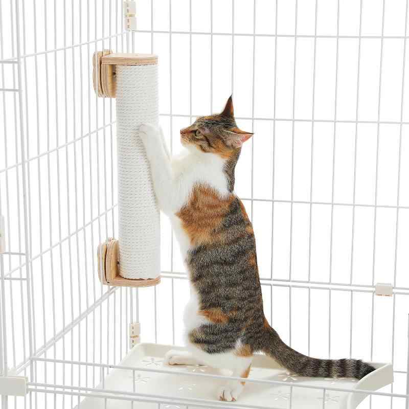 Rakuten - PETEPELA(ぺテぺラ) 猫 爪研ぎ ケージ用 綿縄 木製 木目調 爪研ぎポール 省スペース ストレス解消 運動不足対策 バリバリ ガリガリ 組み立て簡単 シンプル - 高さ35cm