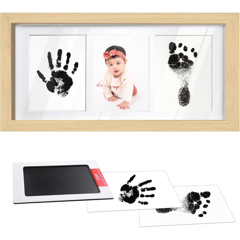 MINGYI TECH 赤ちゃん 手形 足形 粘土 手形スタンプ フォトフレーム 木製 キレイに型が取れる メモリアルボックス 対応可能