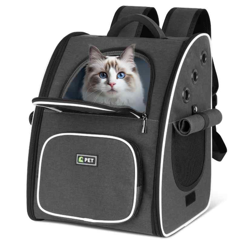 Rakuten - Tresbro 最新型 犬 猫 リュック カーテン付きの ペットキャリー 折り畳み式 きゃりーバッグ 小型犬・小動物用 旅行/通院/災害避難に最適 お出かけ バッグ ブラック