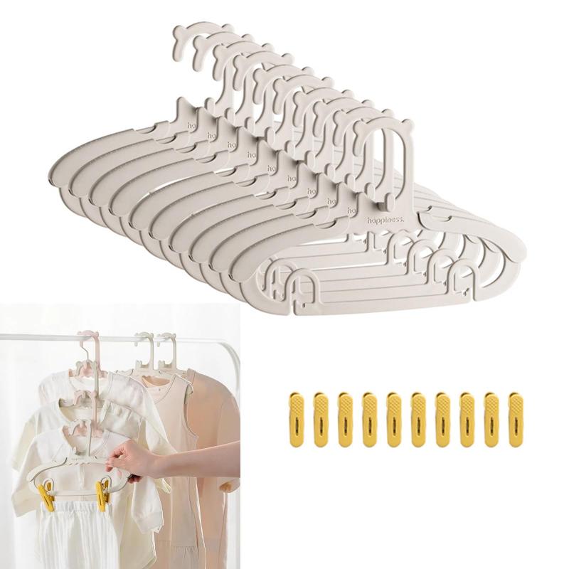 Billbotk ベビー ハンガー 10個セット 調整可能 子供用 滑り止め 保育園 幼稚園 収納 衣類整理 ベビー服 ワードローブ コンパクト (男の子 女の子 兼用)