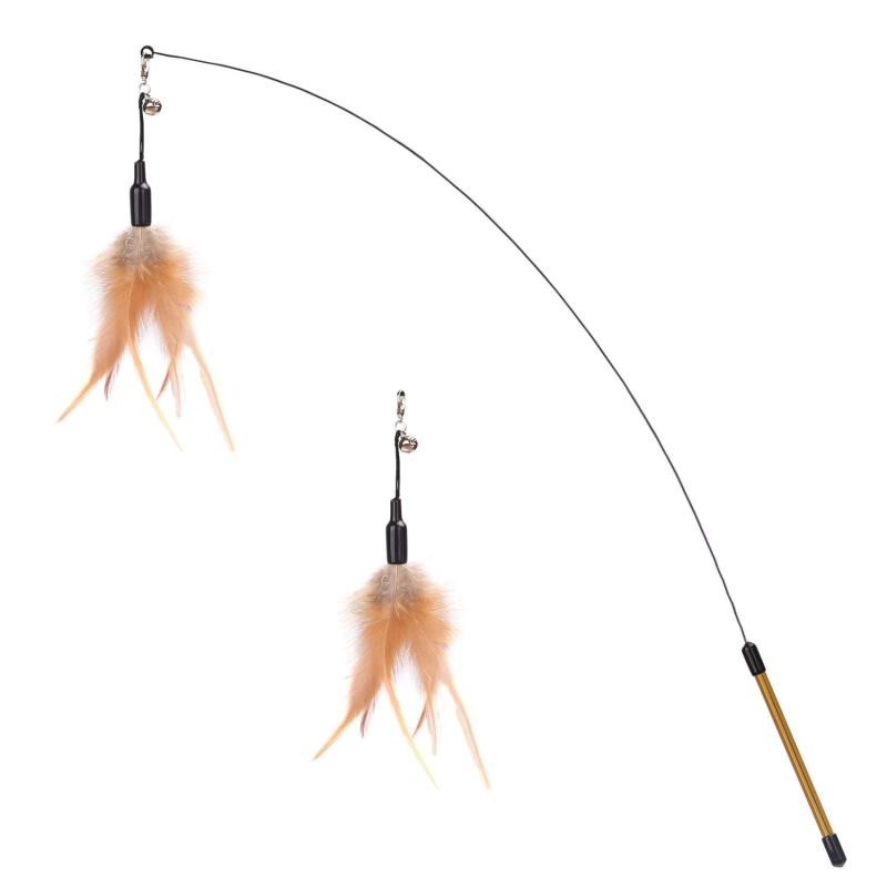 Pawaboo じゃれ猫 フェザーワンド 猫おもちゃ ネコあそび 猫じゃらし ベル付き 替え羽付き ポリエステル素材The natural feather flying motion at the tip of the wand activ...