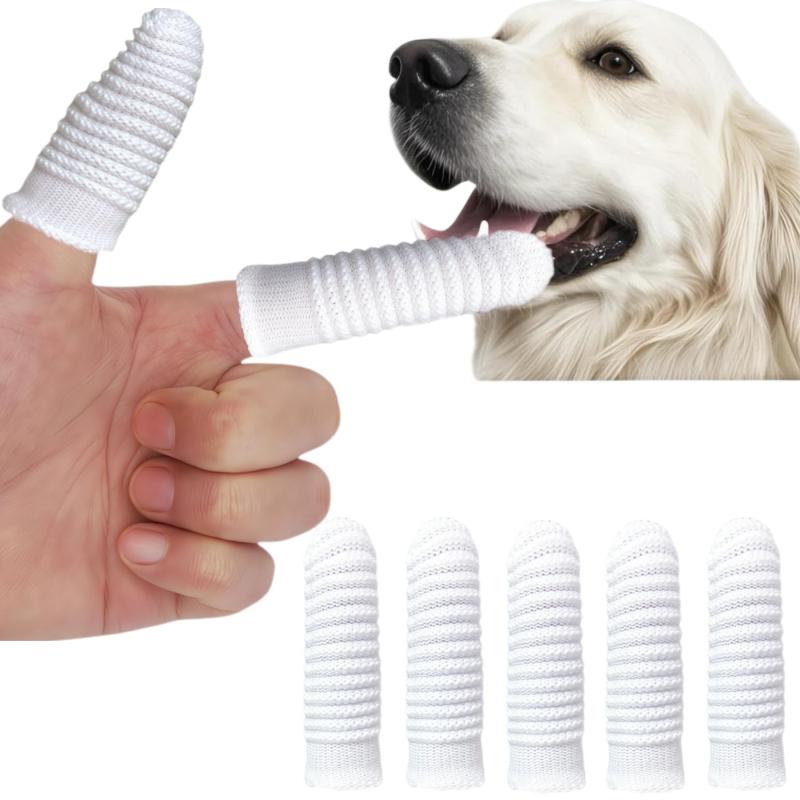 LELEYO 指サック 犬 歯ブラシ 耳掃除 ポリエステル布製 360度清掃 猫 歯磨き 口臭ケア 歯垢除去 ホワイト 6×2.5cm