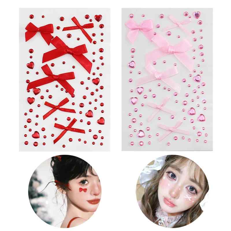 LKCCTK かわいい顔シール 2枚セット フェースステッカー ハート リボン キラキラ 貼り付け簡単 DIY ネイルデコパーツ 顔面デコ 携帯電話装飾用