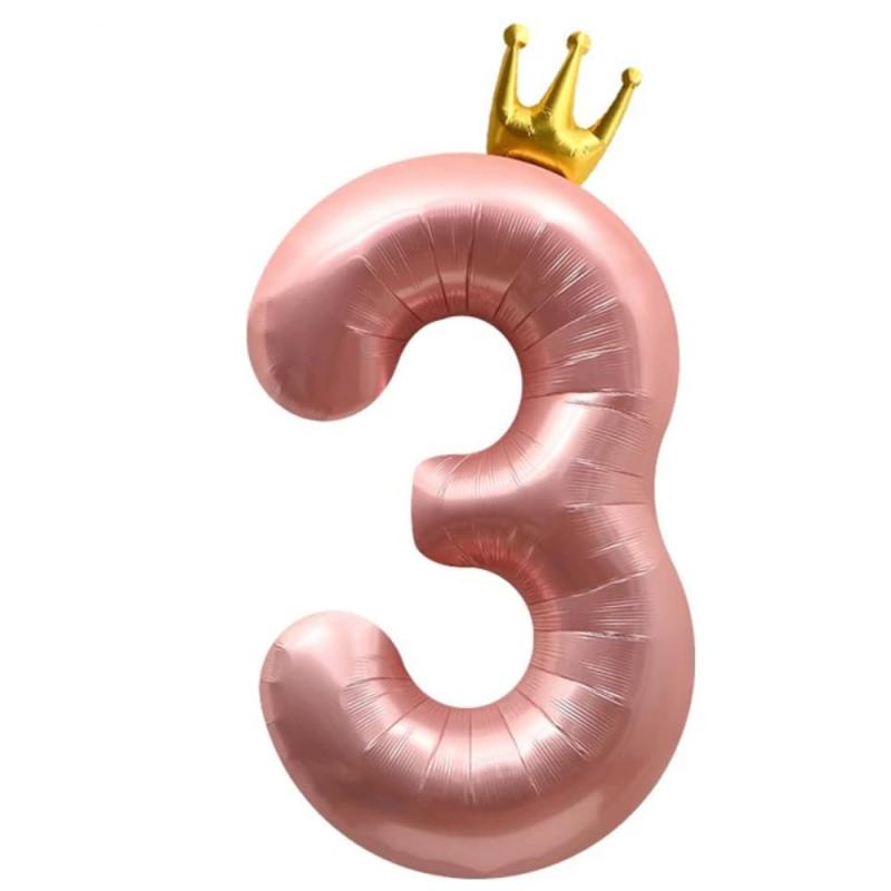 PomeloCoto 3数字 バルーンピンク 大きい誕生日 飾り付け3歳, 100cm王冠ピンク風船 数字3スウジ バルーン オオキイ 記念日/カーニバル/卒業式/プロポーズ/写真撮影用小道具